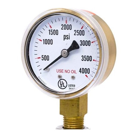 Engineered Specialty Products, Inc PIC Gauges 2" UNO Pressure Gauge, 1/4" NPT, Dry, 0/4000 PSI, Lower Mount, 501D-UNO-204Q 501D-UNO-204Q